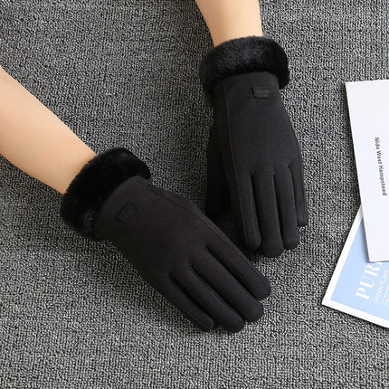 Autumn and Winter Warm Gloves Women's fleece-lined Thickened Hair Mouth Outdoor Riding Driving Sports Touch Screen Velvet Gloves Women