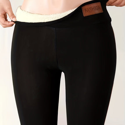 Autumn and Winter New Thick Lamb Fleece Leggings Women's High Waist Elastic Tight Outer Wearing One-piece Pants fleece-lined Warm Cotton Pants