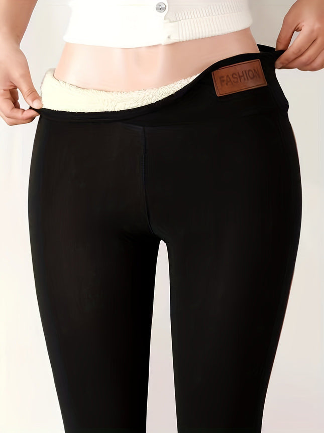 Autumn and Winter New Thick Lamb Fleece Leggings Women's High Waist Elastic Tight Outer Wearing One-piece Pants fleece-lined Warm Cotton Pants