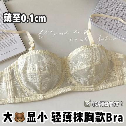 Pure Desire Ultra-thin Strapless Underwear Women's Big Chest Shaped Small Gather-up Paramilis Summer Ultra-thin Non-slip Beautiful Back Bra