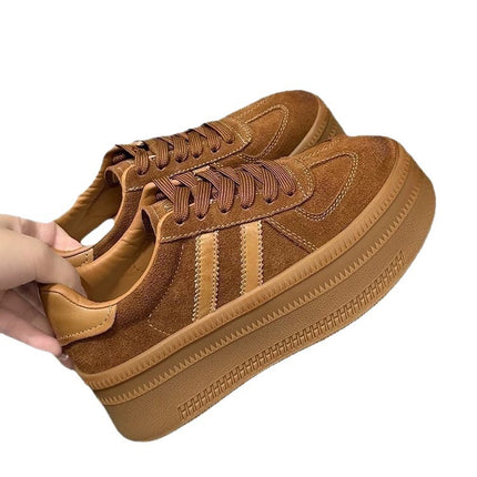 Cowhide Sneakers for Women 2026 New Autumn and Winter Sports Casual Shoes Platform Sole Retro German Training Shoes Women's Top Layer Cowhide