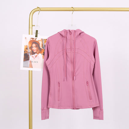 LULU in stock Hooded Jacket Running Yoga Jacket Sports Slim Zipper Cardigan Fitness Top Women
