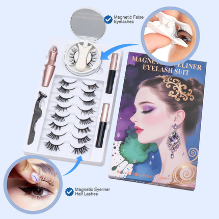 Wholesale magnetic eyeliner false eyelashes magnet false eyelashes 3D three-dimensional net red magnetic false eyelashes 3 pairs of suit