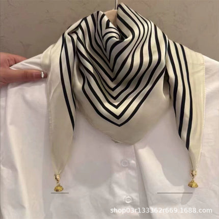 2024 New Magnetic Buckle Silks and Satins Square Scarf Women's Spring and Autum Scarf High-end Decorative Triangle Scarf Neck Protector