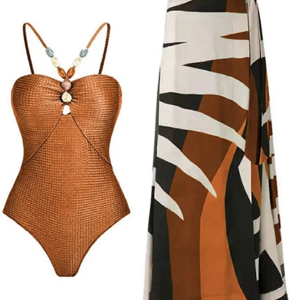 European and American One-Piece Swimsuit Bikini Suit Bikini Conservative Belly-Covering Beach Skirt Chiffon Wrap Skirt Hot Spring Swimsuit