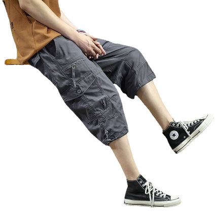 Summer thin overalls men's capri pants casual loose overalls 7 pants breeches pants washed shorts