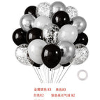 Metallic silver x3 black x3 white x2 silver sequin balloon x2 ribbon x1