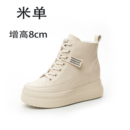 2025 Autumn and Winter Women's Shoes New Wedge-Heeled Thick-Soled Platform High-Top Shoes for Small People with Inner Heightening Casual Shoes Short Boots for Women