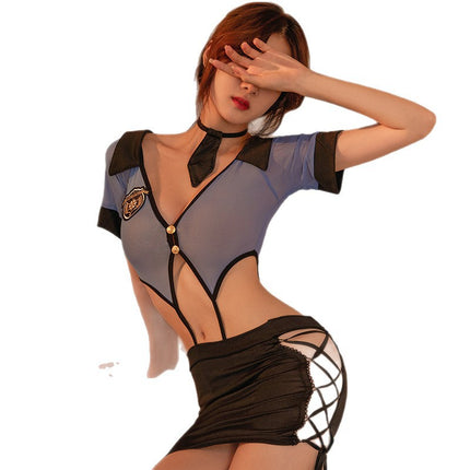 Roumeng Sexy Lingerie Instructor Uniform Temptation Bed Passion Midnight Charm Pajamas One-Piece Hip Skirt for Women