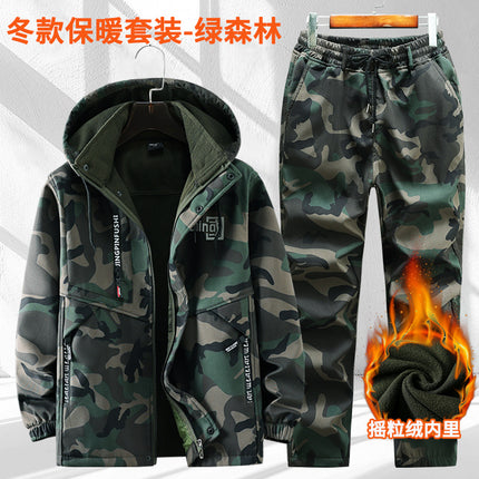 Wear-resistant assault clothing autumn and winter fleece-lined cold warm Army Green outdoor overalls suit men's water coat