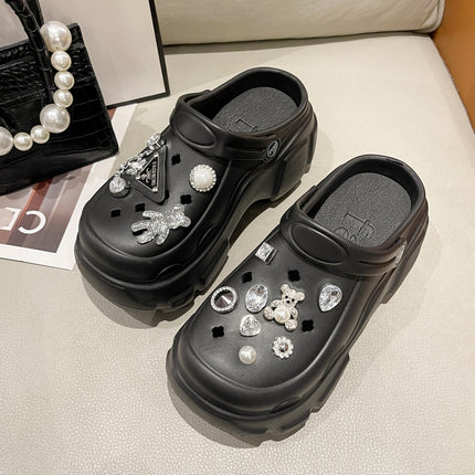 Women's High-Heeled Clogs for Outdoor Wear, Ultra-Thick Sole Height-Increasing Non-Slip Beach Sandals, Closed-Toe Sandals for Women, Summer 2025 Outdoor Wear