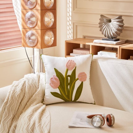 Nordic Towel Embroidered Embroidered Embroidered Pillow Living Room Cream Sofa Cushion Flower Model Room Bay Window Cushion Cover