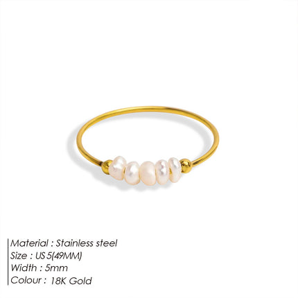 Cross-border Fashion Elegant Fashion Light Luxury Explosive Ring Jewelry Stainless Steel Plated 18K Natural Freshwater Pearl Ring