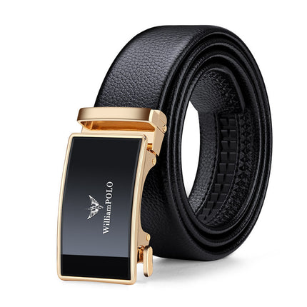 Paul Belt Men's High-End Leather Belt Men's Genuine Leather Automatic Buckle Belt Simple Business Alloy Soft Leather Belt for Men