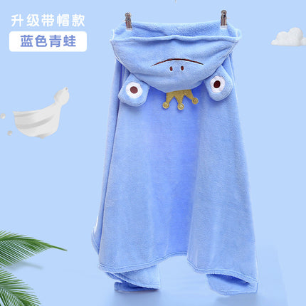 Baby can wear hooded bath towel cartoon coral fleece children's bathrobe autumn and winter newborn baby padded Cape wholesale