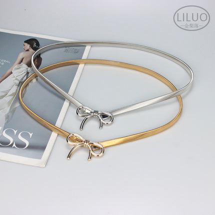 New Simple Elegant Bow Elastic Thin Belt Accessories Metal Waist Chain with Skirt Trouser Chain Women's Thin Wholesale