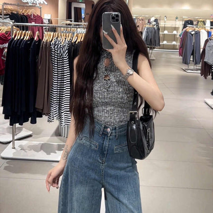 Blue High Waist Wide Leg Jeans Women's Loose Slimming Hong Kong Style Retro Mop Pants Korean Style Elegant Straight Leg Wide Leg Pants
