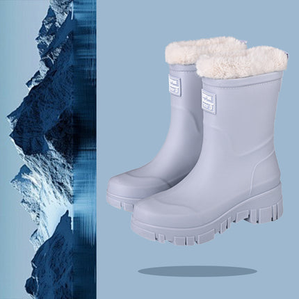 Cross-border Fashion Mid-high Rain Boots Women's Fixed Cotton Warm Outdoor Camping All-match Rain Boots Thick-soled Wear-resistant Work Shoes
