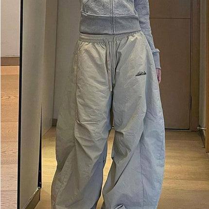 American-Style Pleated Casual Cargo Pants for Women 2025 New Loose Wide-Leg Lazy Slimming Versatile Sports Trousers