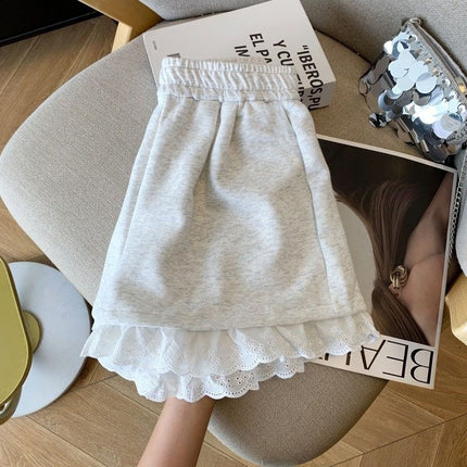 Lace Splicing Sports Casual Shorts for Women 2025 New Elastic High Waist Slimming Versatile Loose Wide Leg Pants