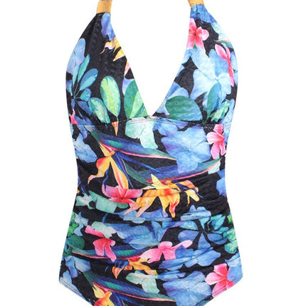 Cross-border new European and American women's one-piece swimsuit jacquard coffee bean fabric printed backless AliExpress swimsuit