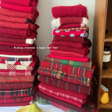 Christmas Series ~ New Year Red Atmosphere Scarf Collection Women's Winter ins Advanced Warm Scarf for Autumn and Winter