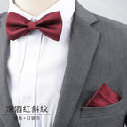 Deep wine Red twill bow tie + pocket towel