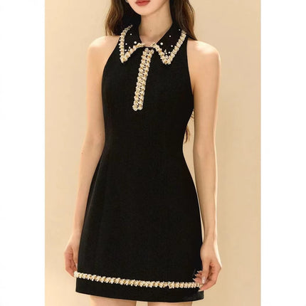 Xingyao Black French Style Daughter Gold Style dress Women's 2025 New Summer Tight Waist Slimming Heavy Industry A- line Skirt