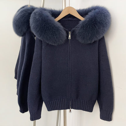 Spring 2025 Women's Gray Hooded Knit Cardigan Korean Style Loose Top