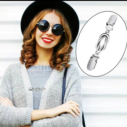 European and American Retro Alloy Sweater Clip Scarf Cardigan Button Shirt Collar Clip Anti-Exposure Beam Tight Clip Brooch Factory Direct Sale