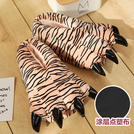 Cartoon warm thickened paw plush home cotton slippers parent-child couple dinosaur paw indoor floor bag heel shoes