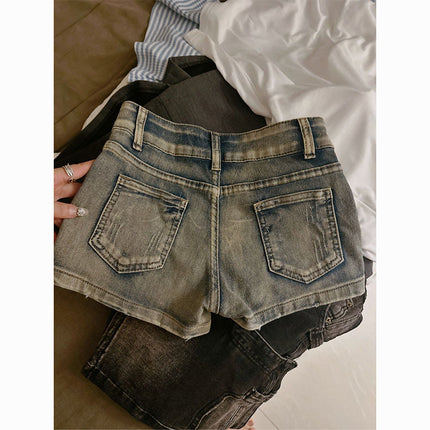 Small American Style Retro Shorts Summer Hot Girl Low-waisted Jeans Women's plus size Slim-fit Slim-fit Hot Pants Shorts