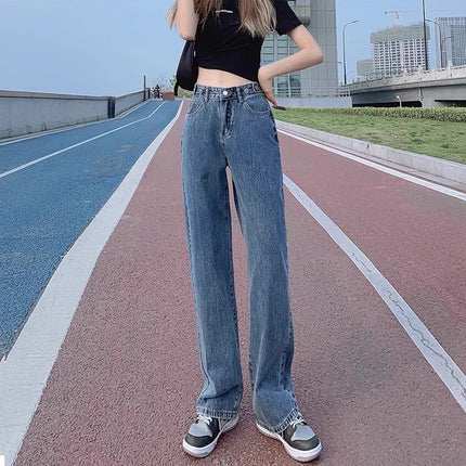 plus size Vintage Straight Leg Jeans Women's Fashion All-match New High Waist Loose Slimming Narrow Casual Wide Leg Pants