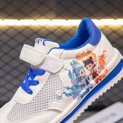 Nezha Ao Bing Children's Cartoon Sports Shoes Summer New Breathable Single Mesh Sneakers Soft Sole Non-Slip Girls' White Shoes