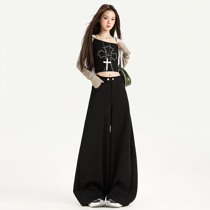 Casual Loose Wide-Leg Pants for Women Early Autumn New Versatile Fashion Pleated Design High-Waisted Loose Scimitar Pants