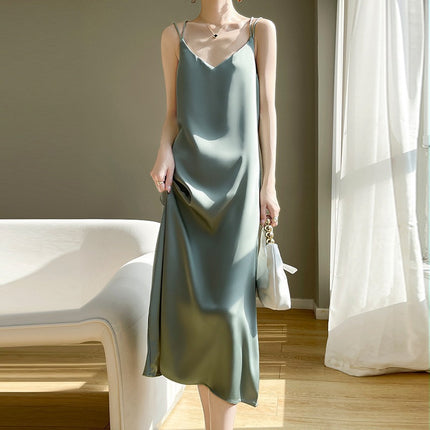Silk 2025 Spring/Summer Women's New V-neck Slim-fit Interior dress Satin Socialite Sexy Slip Dress