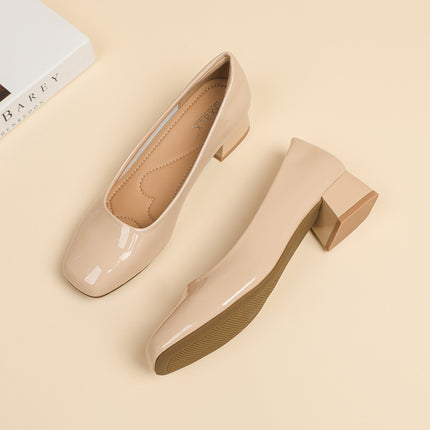 Work Shoes Women's Black Long-standing Not Tired Feet Summer Patent Leather Soft-soled Comfortable Work Professional Middle Heel Thick Heel Single-layer Shoes Women
