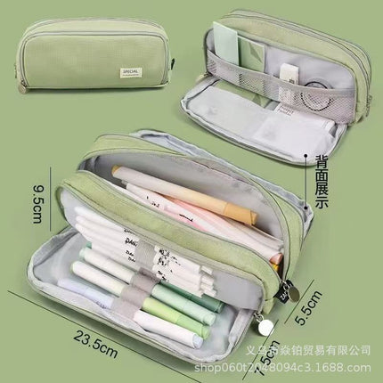 Solid Color Large-Capacity Pencil Bag for Men and Women Multi-Layer Junior High School and High School Simple Primary School Pencil Bag Stationery Box High-Value Wholesale