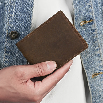 Foreign Trade Cross-Border Men's Wallet Amazon Supply Genuine Leather Small Bag Dollar Clip Crazy Horse First Layer Cowhide Retro Wallet