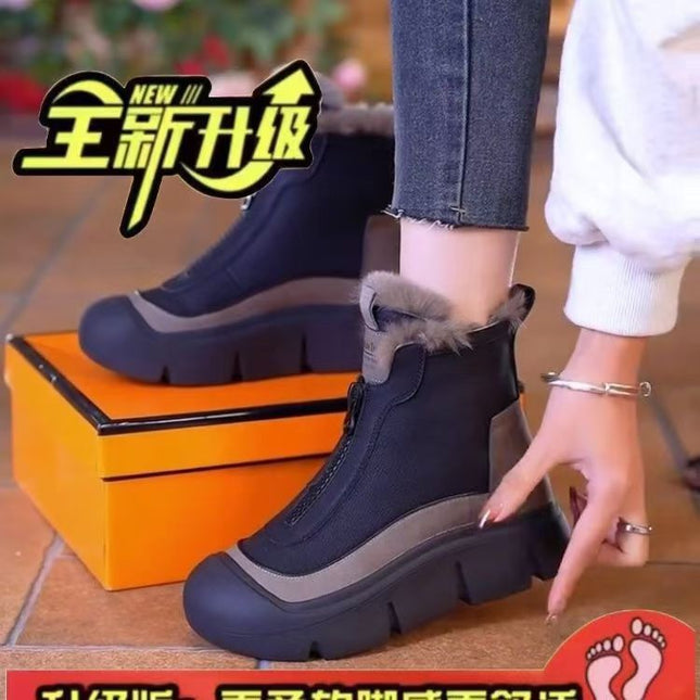 Winter New Front Zipper Height Increasing Women's Cotton Boots Snow Boots Women's fleece-lined Warm Thickened Short Boots Casual Women's Shoes