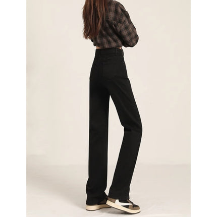 Black Straight Leg Jeans Women's Fashion All-match New High Waist Slim-fit Slimming Narrow Design Sense Wide Leg Pants