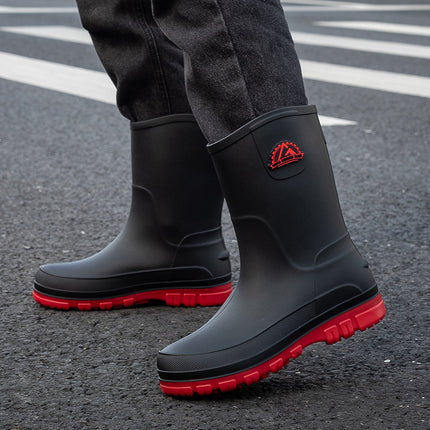 German Mid-Calf Rain Boots Men's Non-Slip Waterproof Mid-Calf Rain Boots Autumn and Winter Cotton Car Wash Work Rubber Shoes Fishing Water Shoes