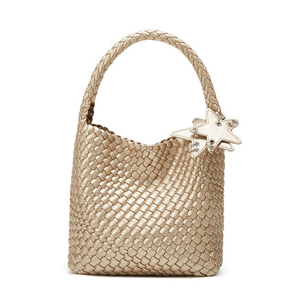 Cross-Border Large-Capacity Hand-Woven Bags for Women, Commuter Bags, High-End Shoulder Bags, Fashionable Satchel Bucket Bags