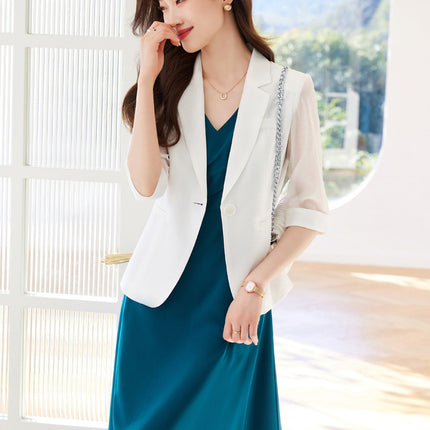 White suit jacket for women 2024 new small three-quarter sleeve casual thin Tencel suit dress suit