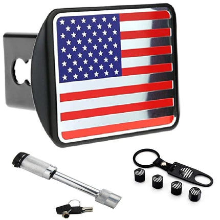 3D three-dimensional red national flag metal trailer hook dust plug car plug cover trailer square port plug American trailer cover