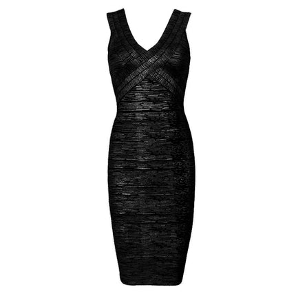 Clearance European and American Luxury Bronzing Hot Green V-neck Elegant Bandage dress Knitted Elastic Slim-fit Ladies Women's Dress