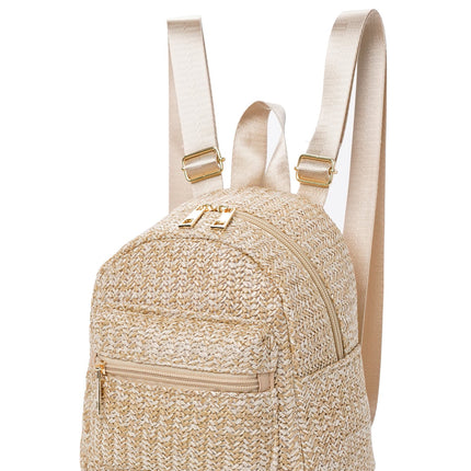 Ethnic Style Backpack Women's New Minority Double-Layer Zipper Casual Personality Backpack Straw Backpack
