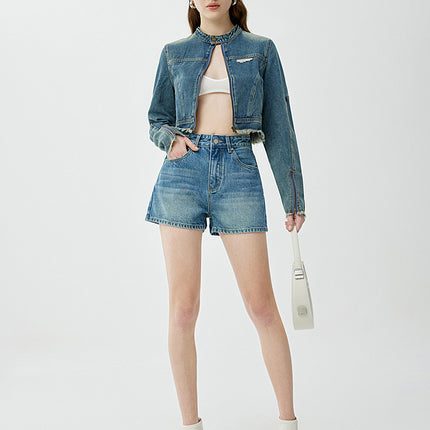 high quality High-end 2024 Summer New Denim Shorts High Waist Slimming Hot Pants Small All-match A- line Shorts