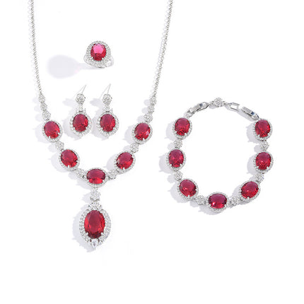 European and American fashion four-piece jewelry caibao zircon necklace suit high temperament earrings jewelry suit multicolor
