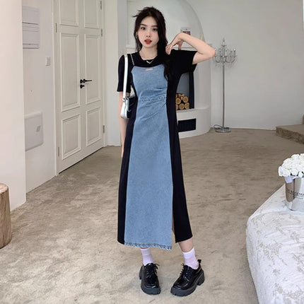 plus size Vintage Denim dress Women's Summer Skirt Casual Slim Fit Two-piece dress